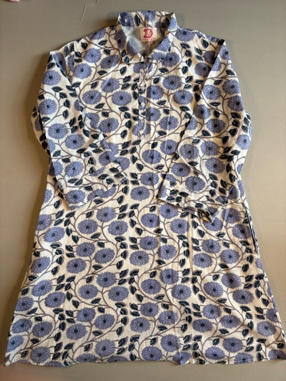 Victoria Dunn Dress XL Blue Purple Floral Shirt Dress Button Front A-Line Cotton - Picture 2 of 9